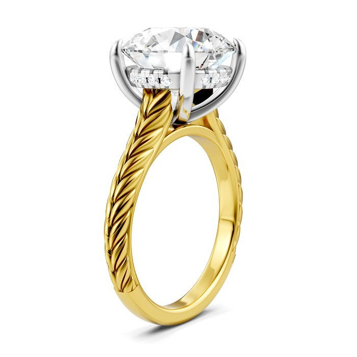 1/10 Ctw Circular Shape Round Cut Diamond Akari Wheat Shank Semi-Mount Engagement Ring in 14K Yellow and White Gold