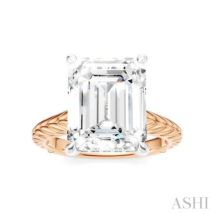 1/8 Ctw Emerald Shape Round Cut Diamond Akari Wheat Shank Semi-Mount Engagement Ring in 14K Rose and White Gold