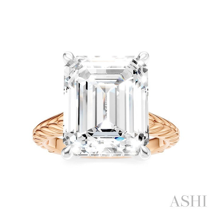 1/8 Ctw Emerald Shape Round Cut Diamond Akari Wheat Shank Semi-Mount Engagement Ring in 14K Rose and White Gold