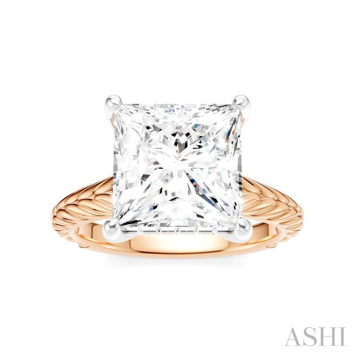1/8 Ctw Princess Shape Round Cut Diamond Akari Wheat Shank Semi-Mount Engagement Ring in 14K Rose and White Gold