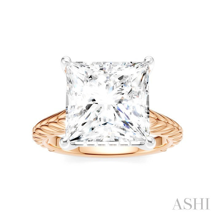 1/8 Ctw Princess Shape Round Cut Diamond Akari Wheat Shank Semi-Mount Engagement Ring in 14K Rose and White Gold