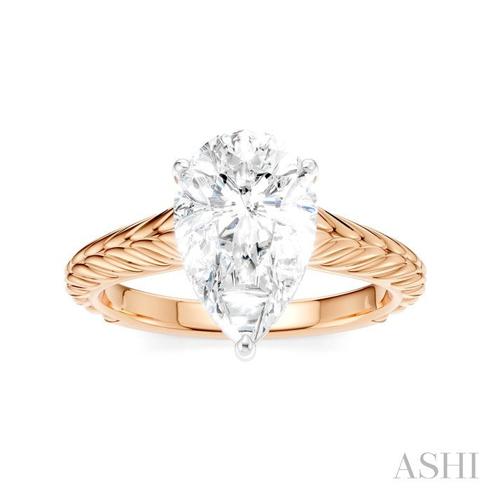 1/10 Ctw Pear Shape Round Cut Diamond Akari Wheat Shank Semi-Mount Engagement Ring in 14K Rose and White Gold