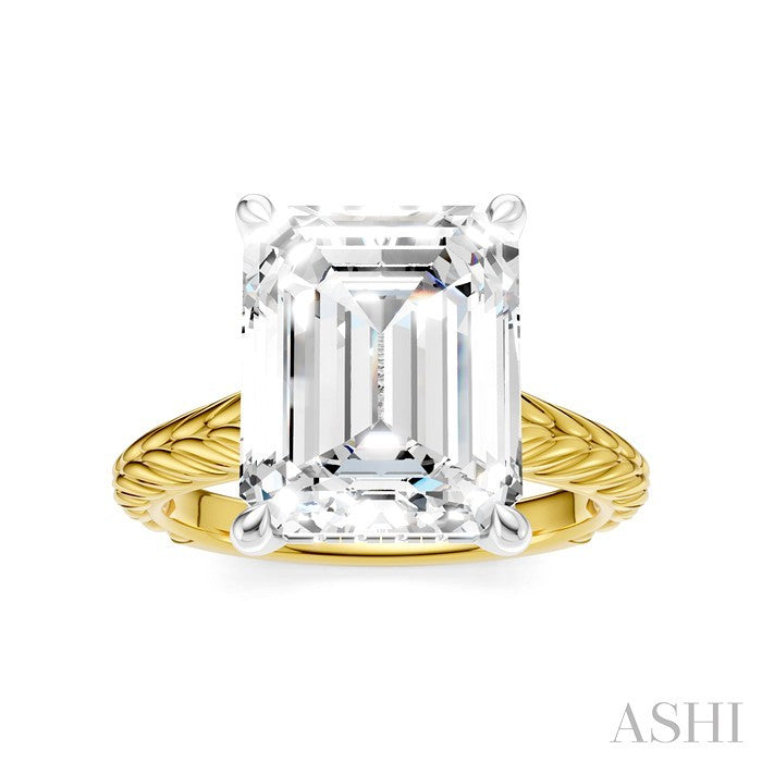 1/8 Ctw Emerald Shape Round Cut Diamond Akari Wheat Shank Semi-Mount Engagement Ring in 14K Yellow and White Gold