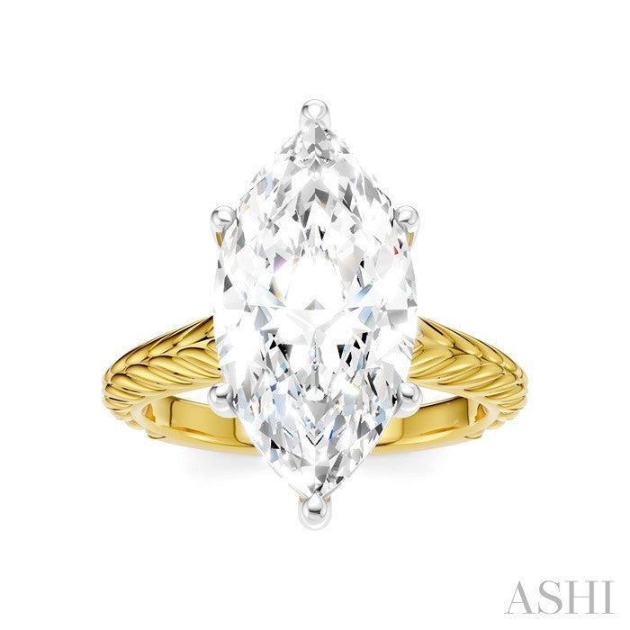1/8 Ctw Marquise Shape Round Cut Diamond Akari Wheat Shank Semi-Mount Engagement Ring in 14K Yellow and White Gold