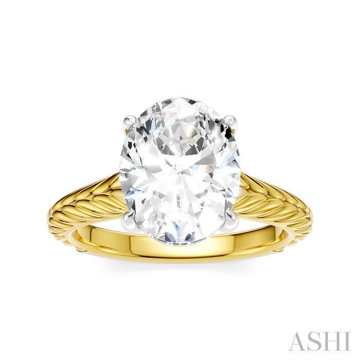 1/10 Ctw Oval Shape Round Cut Diamond Semi-Mount Engagement Ring in 14K Yellow and White Gold