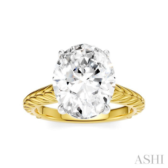 1/10 Ctw Oval Shape Round Cut Diamond Semi-Mount Engagement Ring in 14K Yellow and White Gold