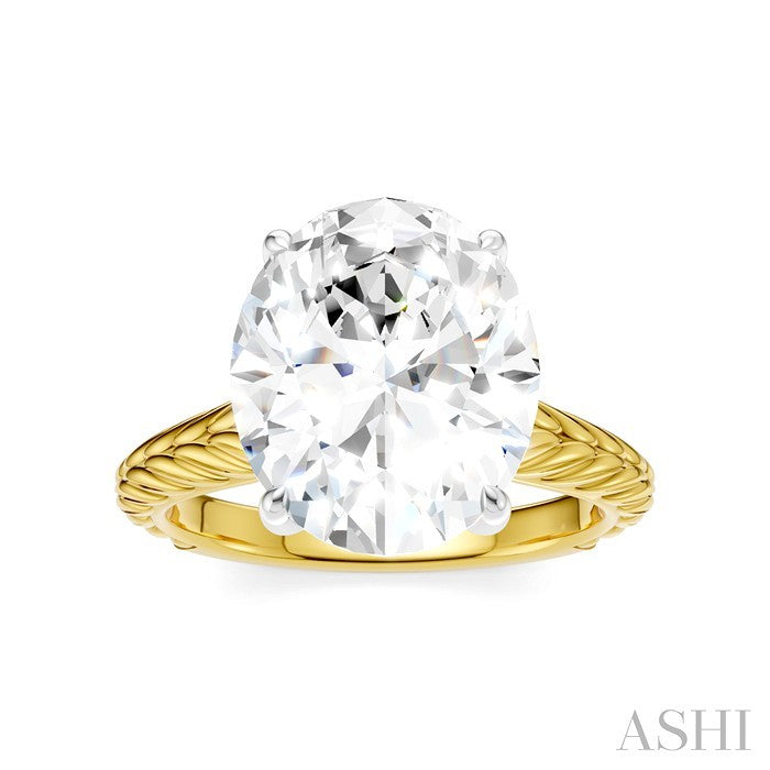1/10 Ctw Oval Shape Round Cut Diamond Semi-Mount Engagement Ring in 14K Yellow and White Gold