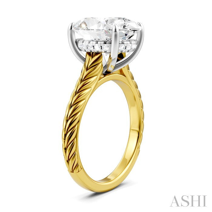 1/10 Ctw Oval Shape Round Cut Diamond Semi-Mount Engagement Ring in 14K Yellow and White Gold