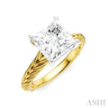 1/10 Ctw Princess Shape Round Cut Diamond Akari Wheat Shank Semi-Mount Engagement Ring in 14K Yellow and White Gold