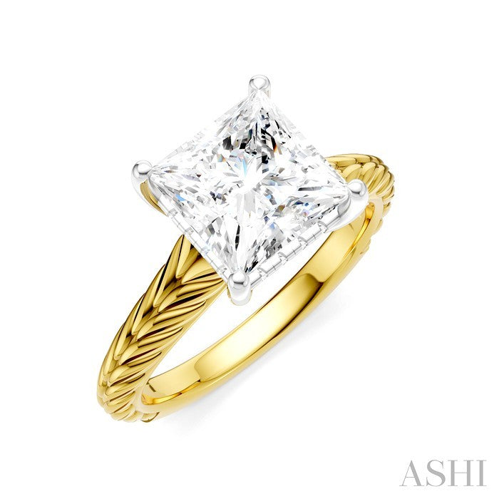 1/10 Ctw Princess Shape Round Cut Diamond Akari Wheat Shank Semi-Mount Engagement Ring in 14K Yellow and White Gold