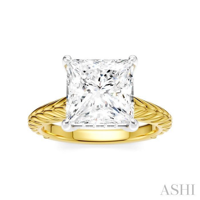 1/10 Ctw Princess Shape Round Cut Diamond Akari Wheat Shank Semi-Mount Engagement Ring in 14K Yellow and White Gold