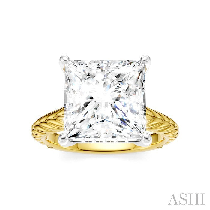 1/8 Ctw Princess Shape Round Cut Diamond Akari Wheat Shank Semi-Mount Engagement Ring in 14K Yellow and White Gold