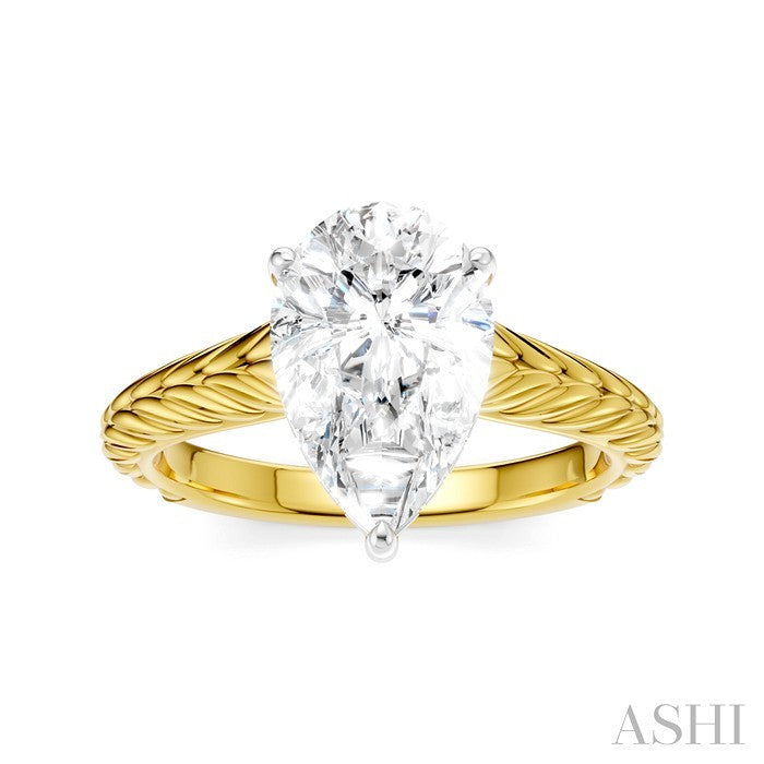 1/10 Ctw Pear Shape Round Cut Diamond Akari Wheat Shank Semi-Mount Engagement Ring in 14K Yellow and White Gold