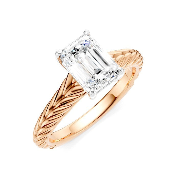 1/20 Ctw Emerald Shape Round Cut Diamond Akari Wheat Shank Semi-Mount Engagement Ring in 14K Rose and White Gold