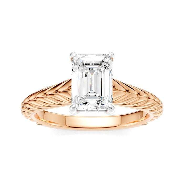 1/20 Ctw Emerald Shape Round Cut Diamond Akari Wheat Shank Semi-Mount Engagement Ring in 14K Rose and White Gold