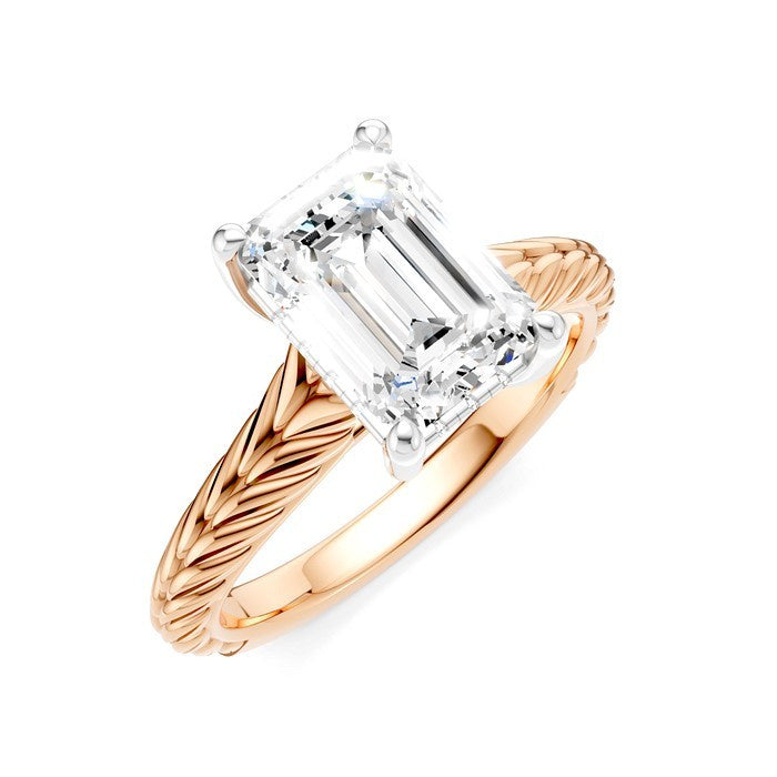 1/10 Ctw Emerald Shape Round Cut Diamond Akari Wheat Shank Semi-Mount Engagement Ring in 14K Rose and White Gold