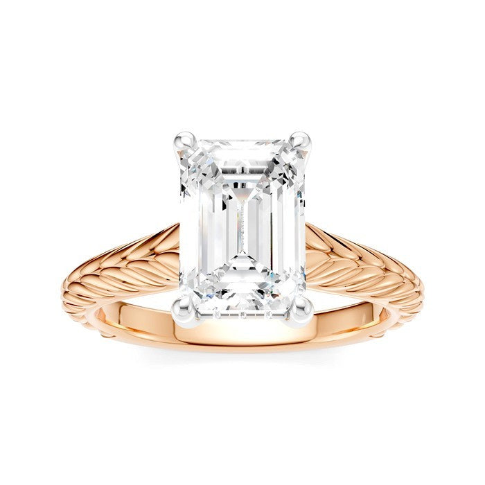 1/10 Ctw Emerald Shape Round Cut Diamond Akari Wheat Shank Semi-Mount Engagement Ring in 14K Rose and White Gold