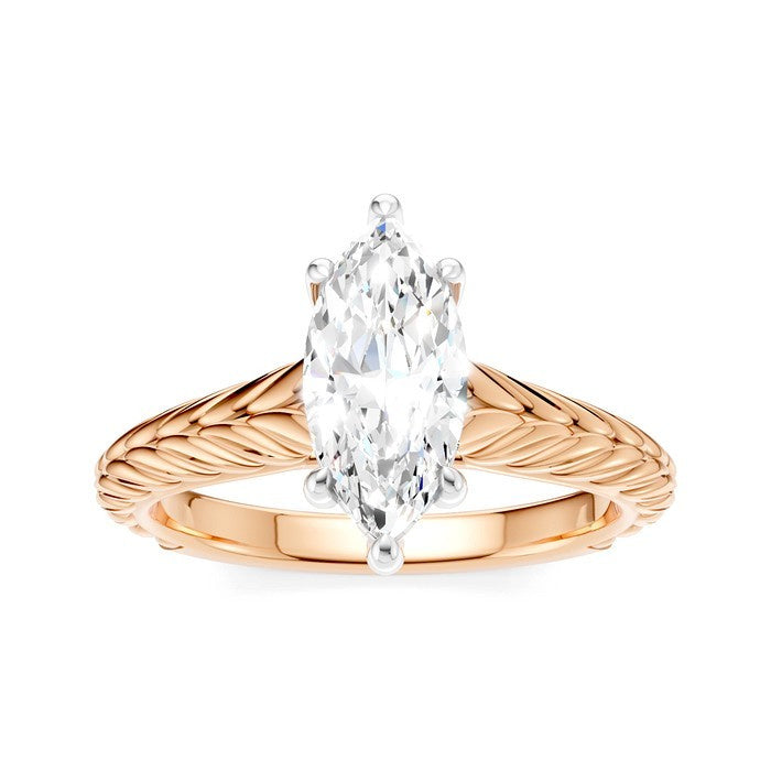 1/20 Ctw Marquise Shape Round Cut Diamond Akari Wheat Shank Semi-Mount Engagement Ring in 14K Rose and White Gold