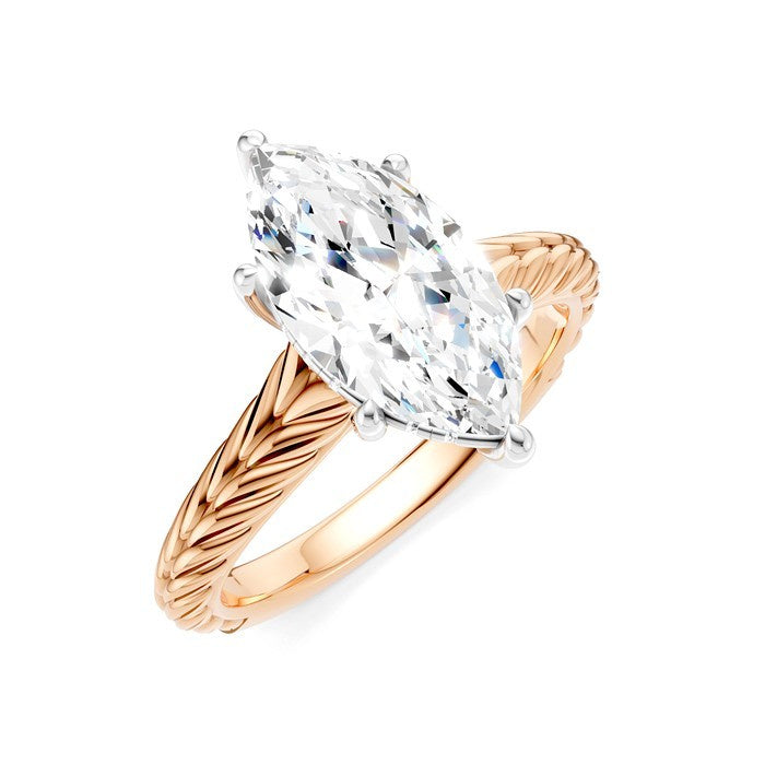 1/10 Ctw Marquise Shape Round Cut Diamond Akari Wheat Shank Semi-Mount Engagement Ring in 14K Rose and White Gold