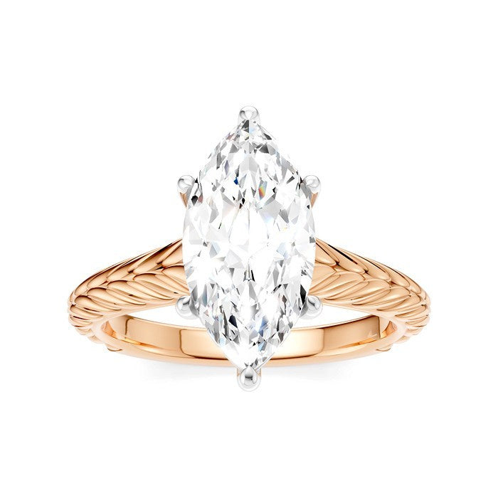 1/10 Ctw Marquise Shape Round Cut Diamond Akari Wheat Shank Semi-Mount Engagement Ring in 14K Rose and White Gold
