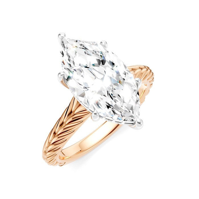 1/10 Ctw Marquise Shape Round Cut Diamond Akari Wheat Shank Semi-Mount Engagement Ring in 14K Rose and White Gold