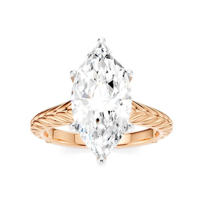 1/10 Ctw Marquise Shape Round Cut Diamond Akari Wheat Shank Semi-Mount Engagement Ring in 14K Rose and White Gold