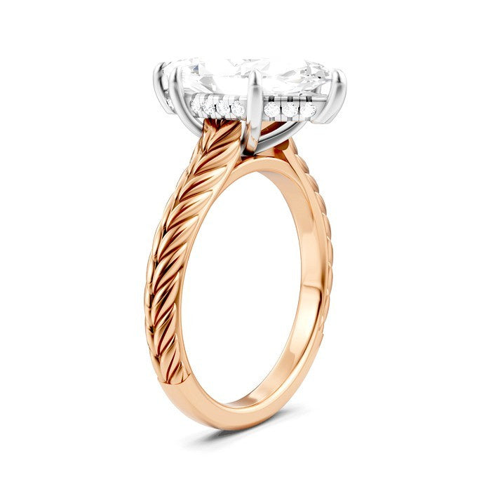 1/10 Ctw Marquise Shape Round Cut Diamond Akari Wheat Shank Semi-Mount Engagement Ring in 14K Rose and White Gold