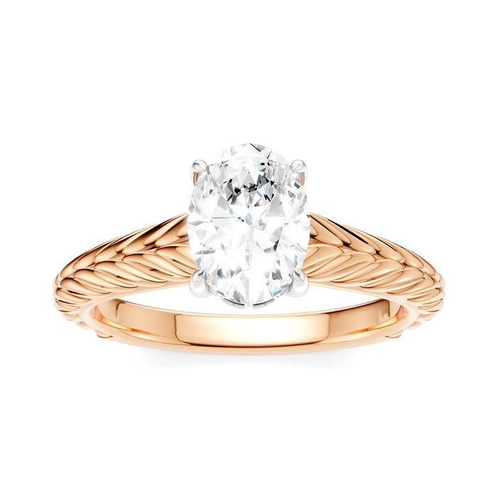 1/20 Ctw Oval Shape Round Cut Diamond Semi-Mount Engagement Ring in 14K Rose and White Gold