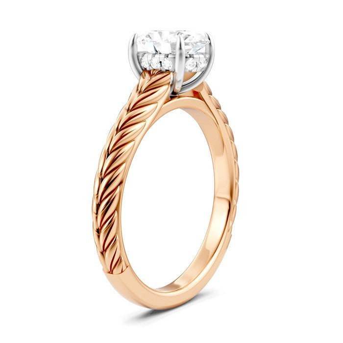 1/20 Ctw Oval Shape Round Cut Diamond Semi-Mount Engagement Ring in 14K Rose and White Gold