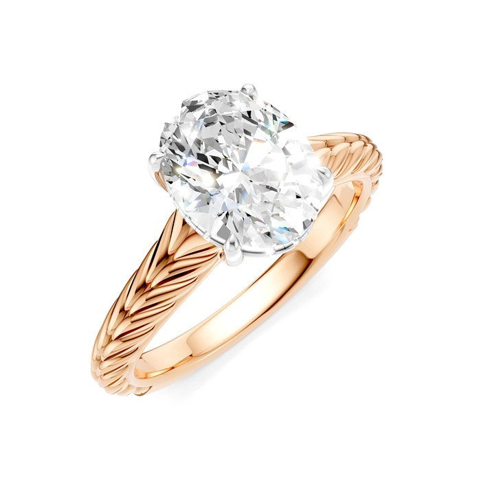 1/20 Ctw Oval Shape Round Cut Diamond Semi-Mount Engagement Ring in 14K Rose and White Gold