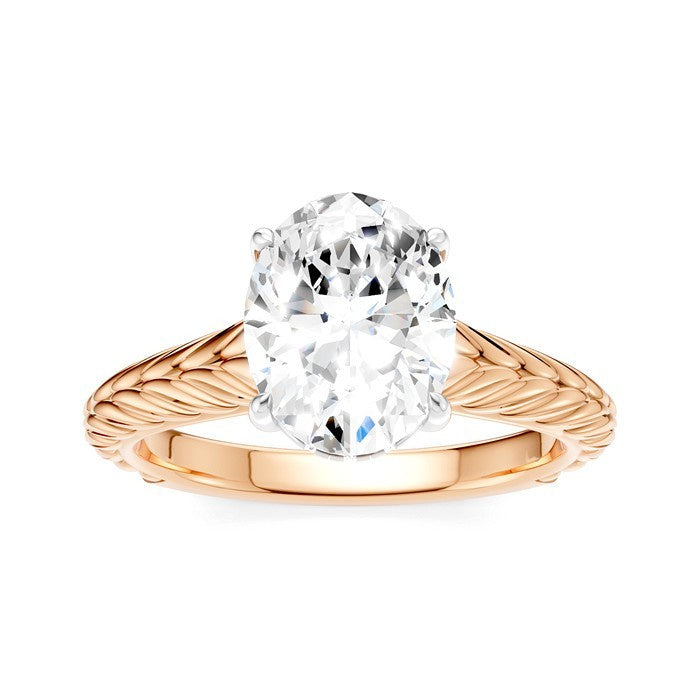 1/20 Ctw Oval Shape Round Cut Diamond Semi-Mount Engagement Ring in 14K Rose and White Gold
