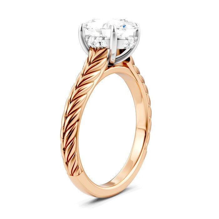 1/20 Ctw Oval Shape Round Cut Diamond Semi-Mount Engagement Ring in 14K Rose and White Gold