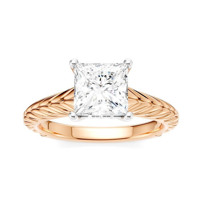 1/20 Ctw Princess Shape Round Cut Diamond Akari Wheat Shank Semi-Mount Engagement Ring in 14K Rose and White Gold