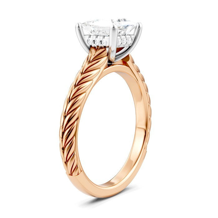 1/20 Ctw Princess Shape Round Cut Diamond Akari Wheat Shank Semi-Mount Engagement Ring in 14K Rose and White Gold