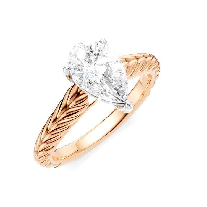 1/20 Ctw Pear Shape Round Cut Diamond Akari Wheat Shank Semi-Mount Engagement Ring in 14K Rose and White Gold