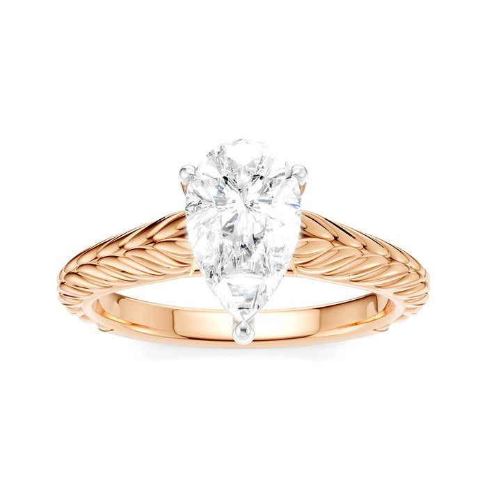 1/20 Ctw Pear Shape Round Cut Diamond Akari Wheat Shank Semi-Mount Engagement Ring in 14K Rose and White Gold