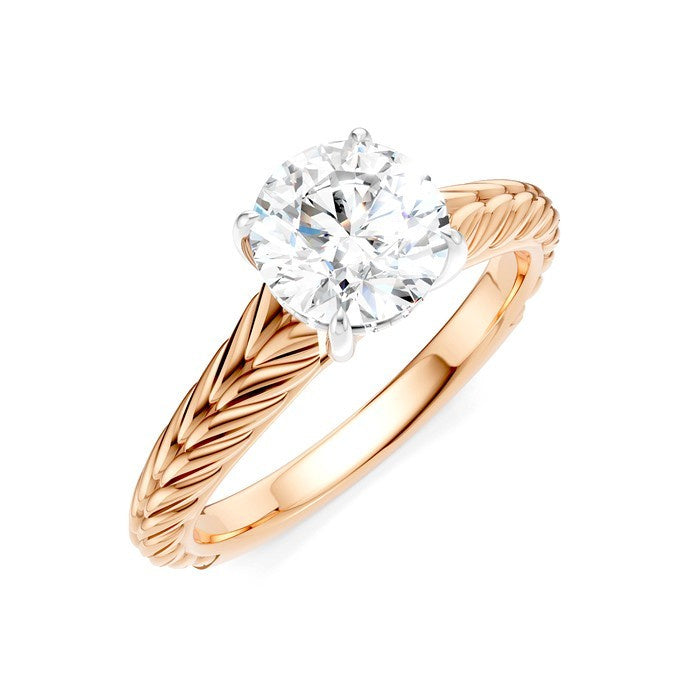 1/20 Ctw Circular Shape Round Cut Diamond Akari Wheat Shank Semi-Mount Engagement Ring in 14K Rose and White Gold
