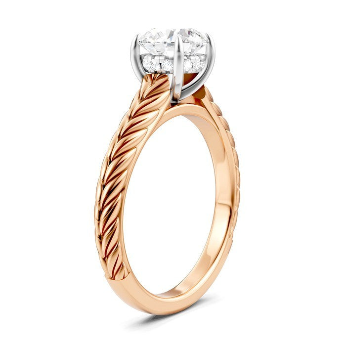 1/20 Ctw Circular Shape Round Cut Diamond Akari Wheat Shank Semi-Mount Engagement Ring in 14K Rose and White Gold