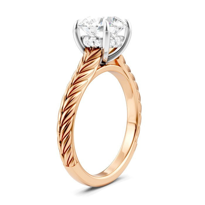 1/20 Ctw Circular Shape Round Cut Diamond Akari Wheat Shank Semi-Mount Engagement Ring in 14K Rose and White Gold