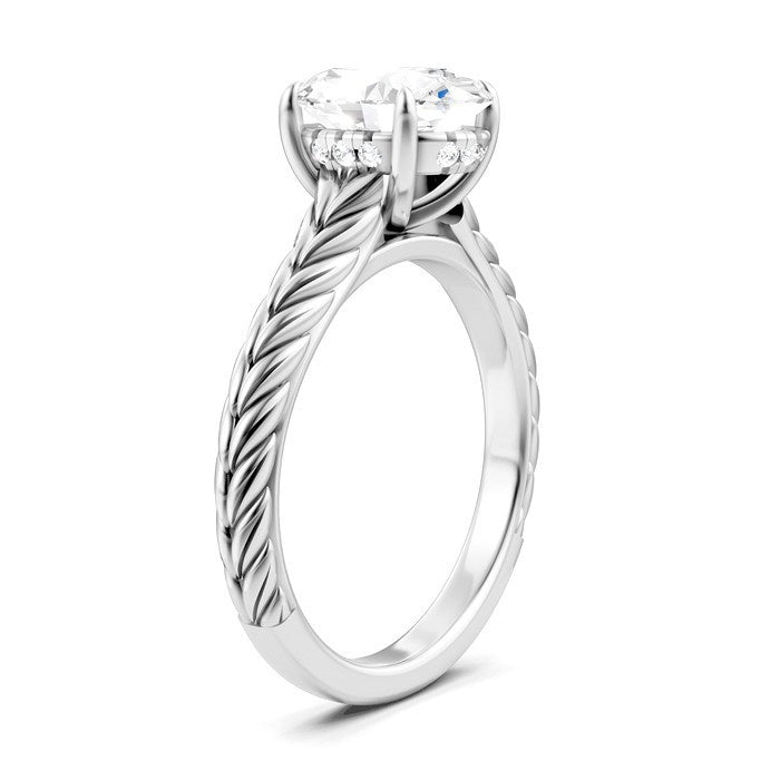 1/20 Ctw Oval Shape Round Cut Diamond Semi-Mount Engagement Ring in 14K White Gold
