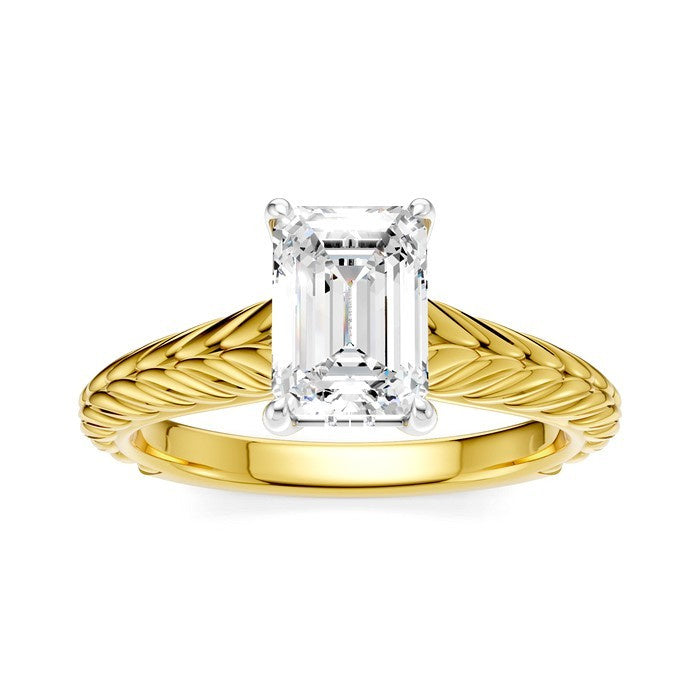 1/20 Ctw Emerald Shape Round Cut Diamond Akari Wheat Shank Semi-Mount Engagement Ring in 14K Yellow and White Gold