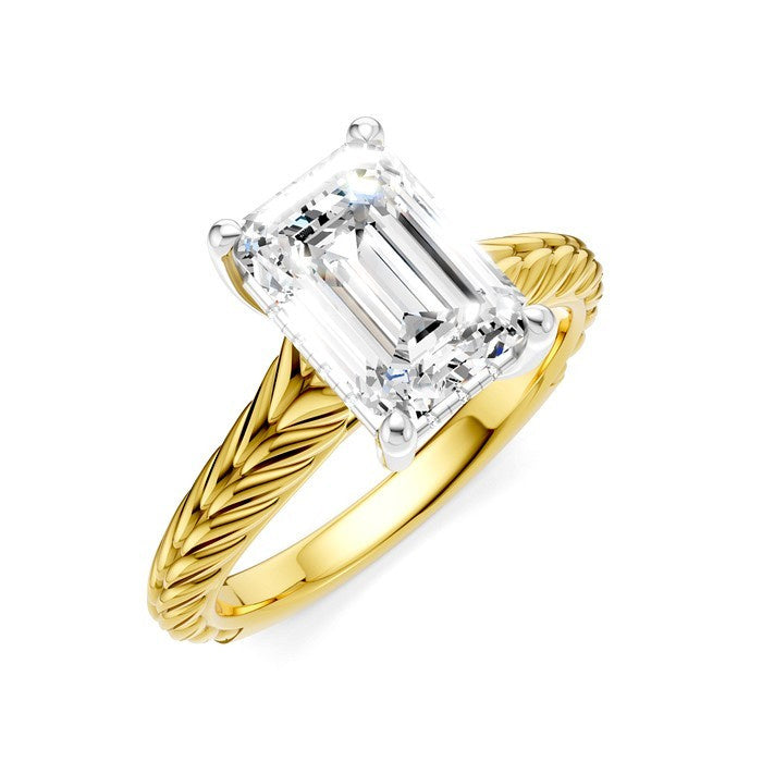 1/10 Ctw Emerald Shape Round Cut Diamond Akari Wheat Shank Semi-Mount Engagement Ring in 14K Yellow and White Gold