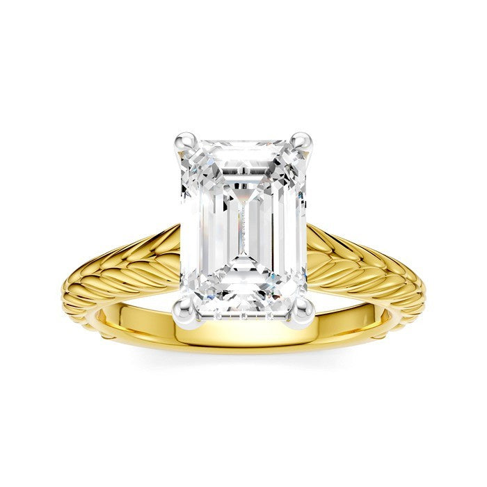 1/10 Ctw Emerald Shape Round Cut Diamond Akari Wheat Shank Semi-Mount Engagement Ring in 14K Yellow and White Gold