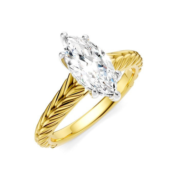 1/20 Ctw Marquise Shape Round Cut Diamond Akari Wheat Shank Semi-Mount Engagement Ring in 14K Yellow and White Gold