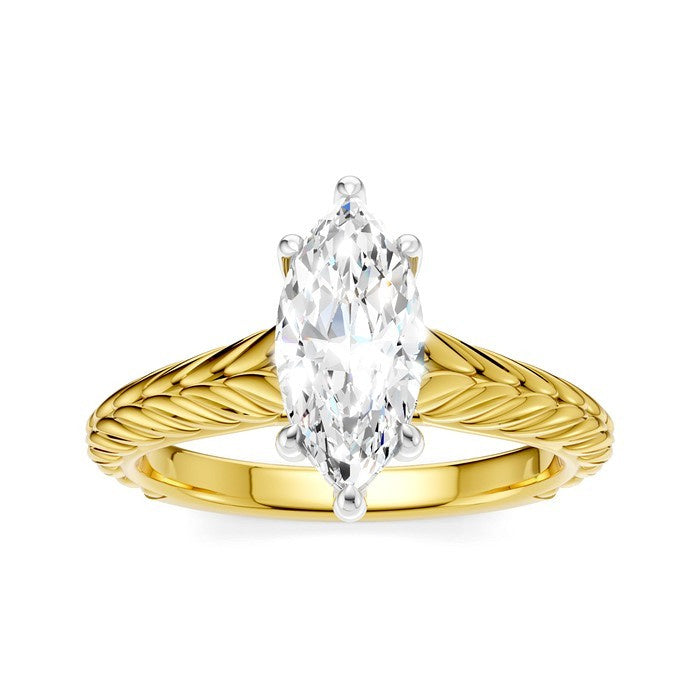 1/20 Ctw Marquise Shape Round Cut Diamond Akari Wheat Shank Semi-Mount Engagement Ring in 14K Yellow and White Gold
