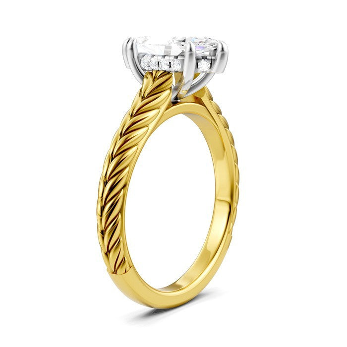 1/20 Ctw Marquise Shape Round Cut Diamond Akari Wheat Shank Semi-Mount Engagement Ring in 14K Yellow and White Gold