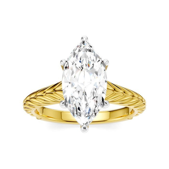 1/10 Ctw Marquise Shape Round Cut Diamond Akari Wheat Shank Semi-Mount Engagement Ring in 14K Yellow and White Gold