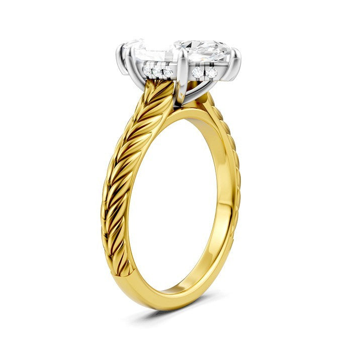 1/10 Ctw Marquise Shape Round Cut Diamond Akari Wheat Shank Semi-Mount Engagement Ring in 14K Yellow and White Gold