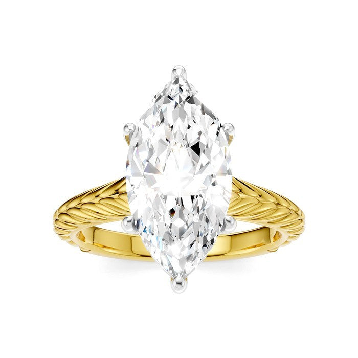 1/10 Ctw Marquise Shape Round Cut Diamond Akari Wheat Shank Semi-Mount Engagement Ring in 14K Yellow and White Gold
