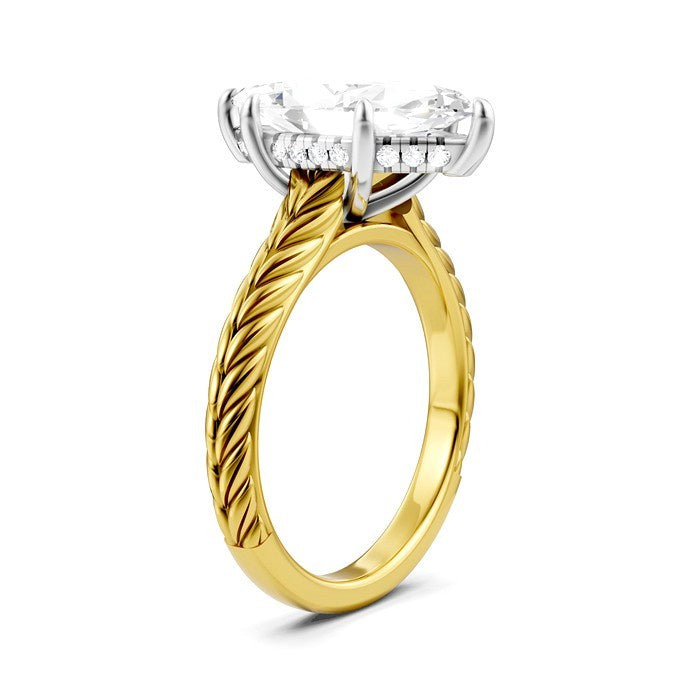 1/10 Ctw Marquise Shape Round Cut Diamond Akari Wheat Shank Semi-Mount Engagement Ring in 14K Yellow and White Gold